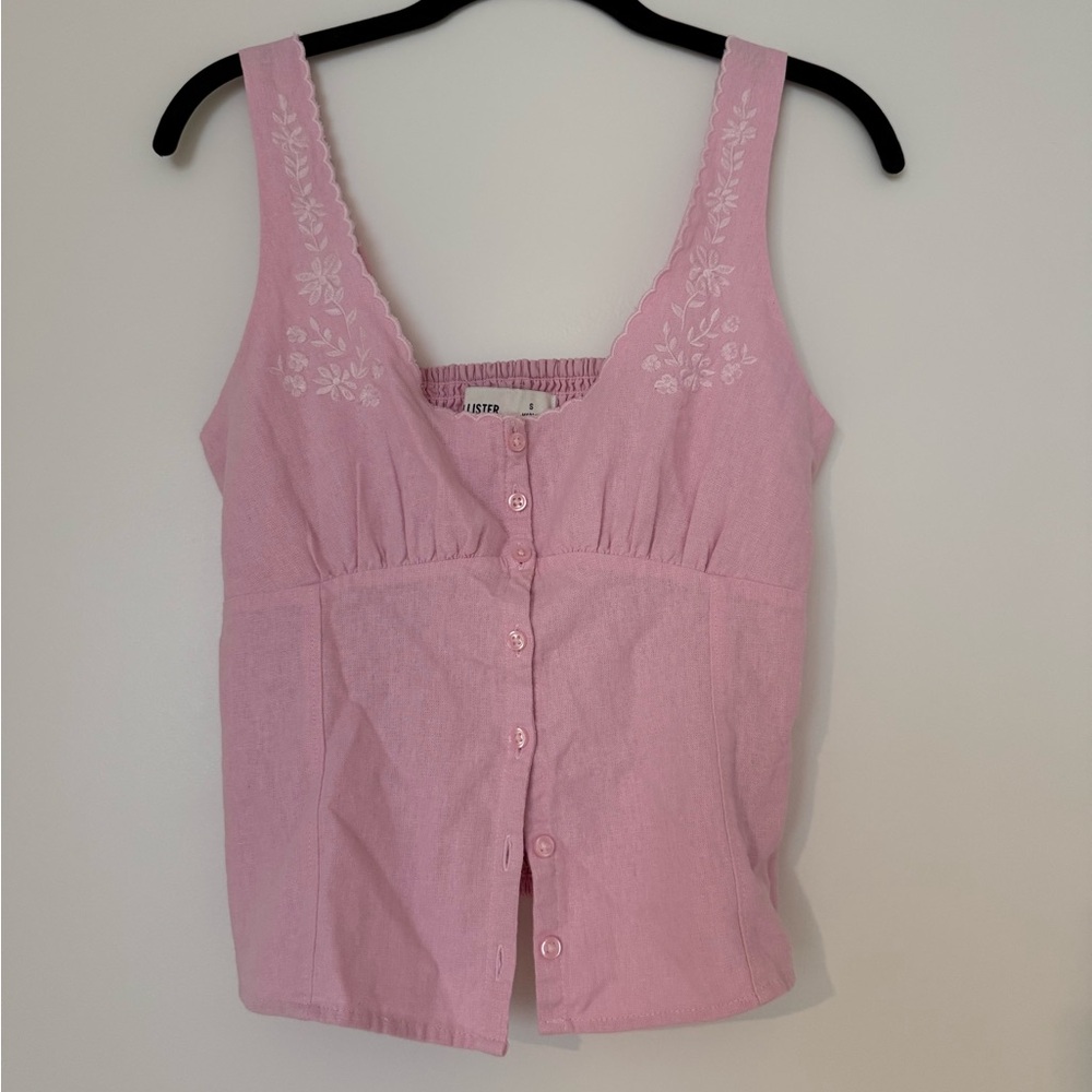 Hollister Pink Linen Blend Button-through tank top